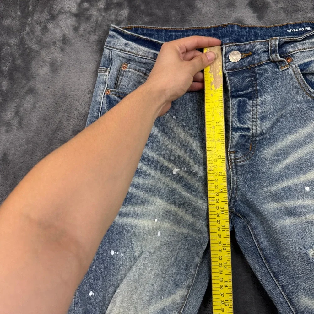 Purple Brand P001 Skinny Jeans Mens 32 Blue Good Distressed Paint Splatter
